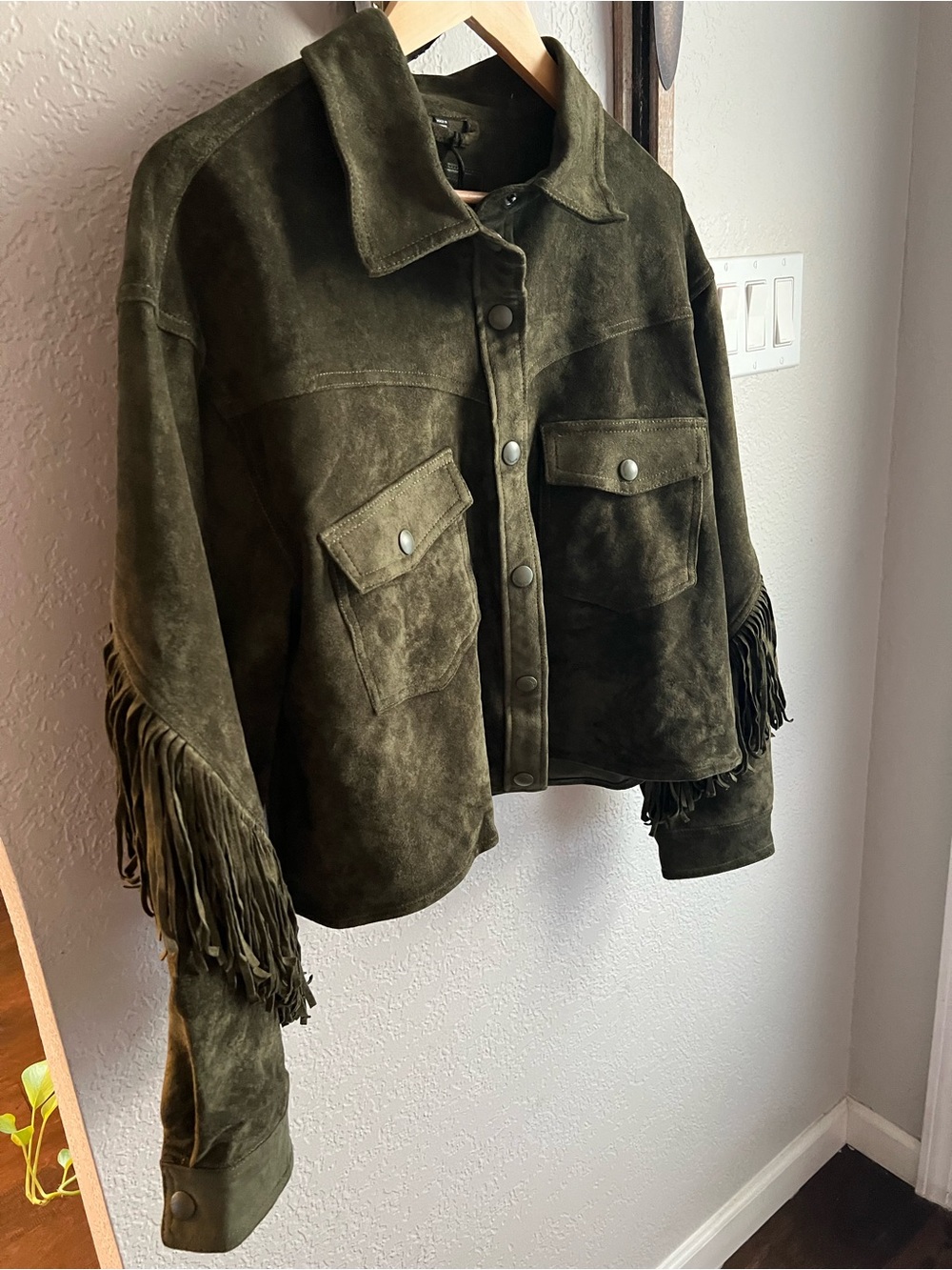 Blank NYC Olive Green Suede Fringe Jacket - Picture 2 of 5